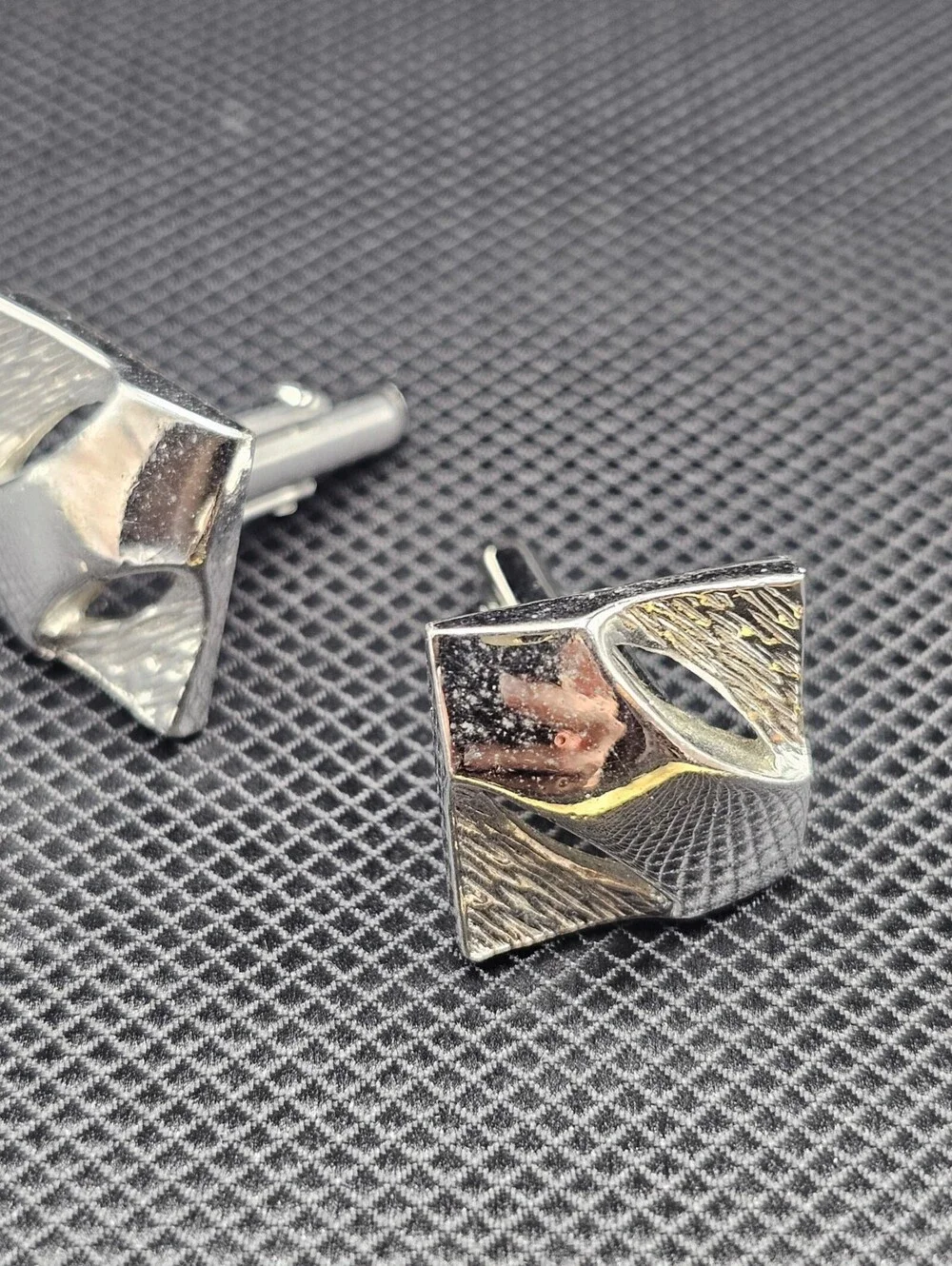 Modern Silver Tone Abstract Design Cufflinks